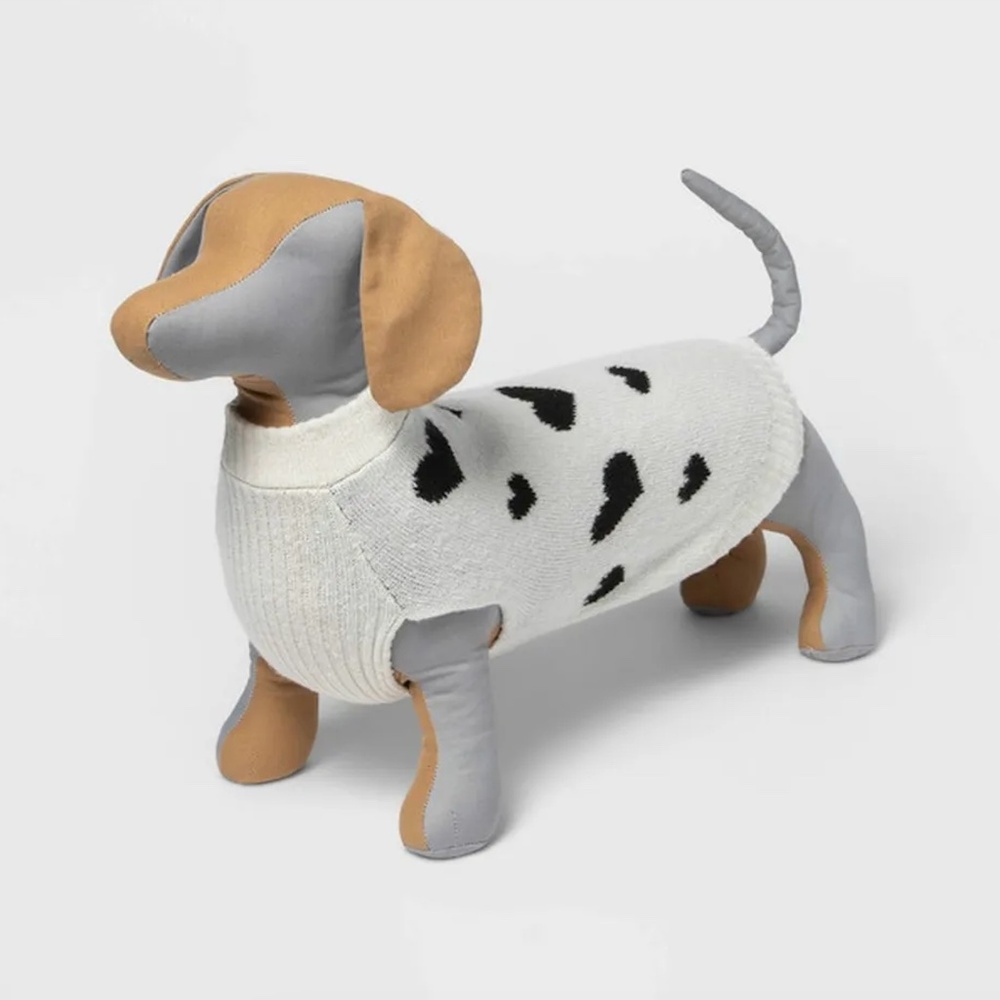 Dog Sweater - White with Black Hearts Dog and Cat Sweater - Boots & Barkley